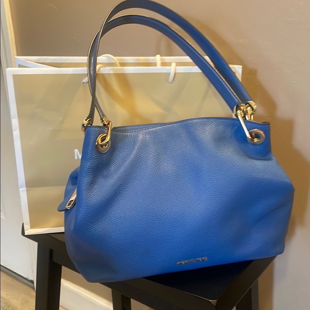 Michael Kors Blue Shoulder Bag with Gold Hardware